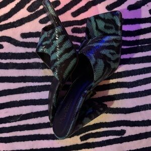 Black, Turquoise and Gold Striped Heels